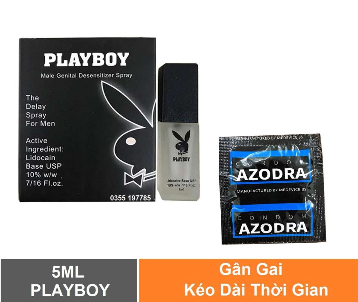 Combo 1 bao cao su tổng hợp ,kéo dài thời gian AZODRA tặng 1 chai PLAY BOY 5ml