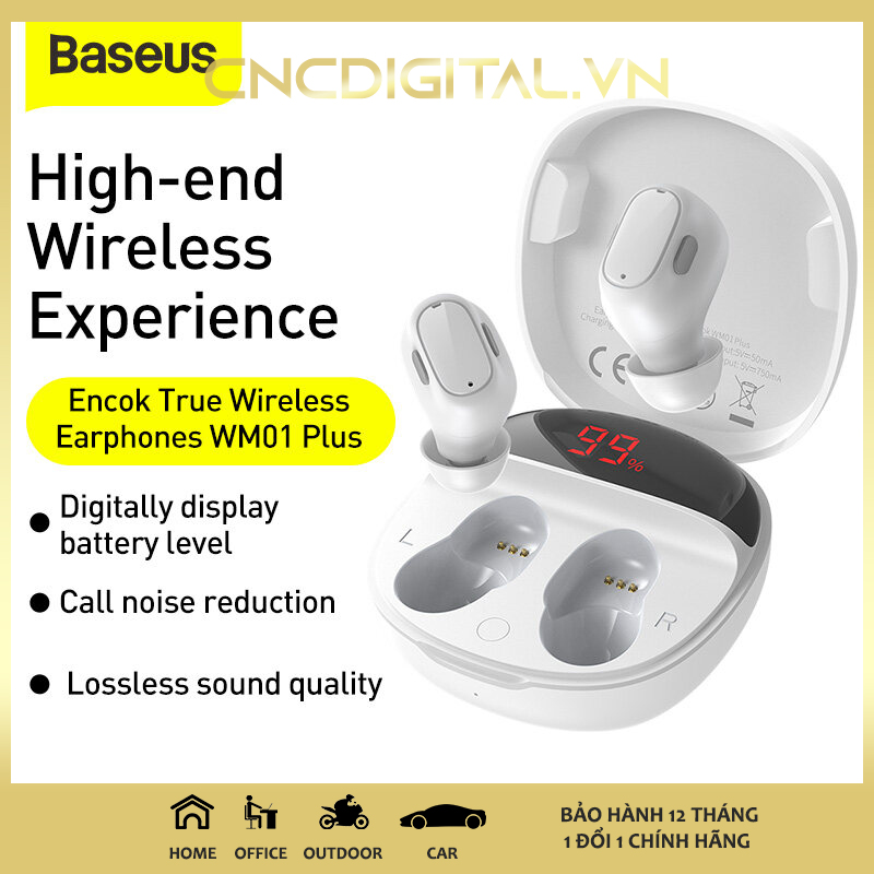 Tai Nghe Bluetooth Không Dây Baseus WM01 Plus TWS Bluetooth 5.0, công nghệ chống ồn chủ động, âm thanh vòm sống động dành cho iPhone / Samsung / Laptop / iPad - Hàng Chính Hãng