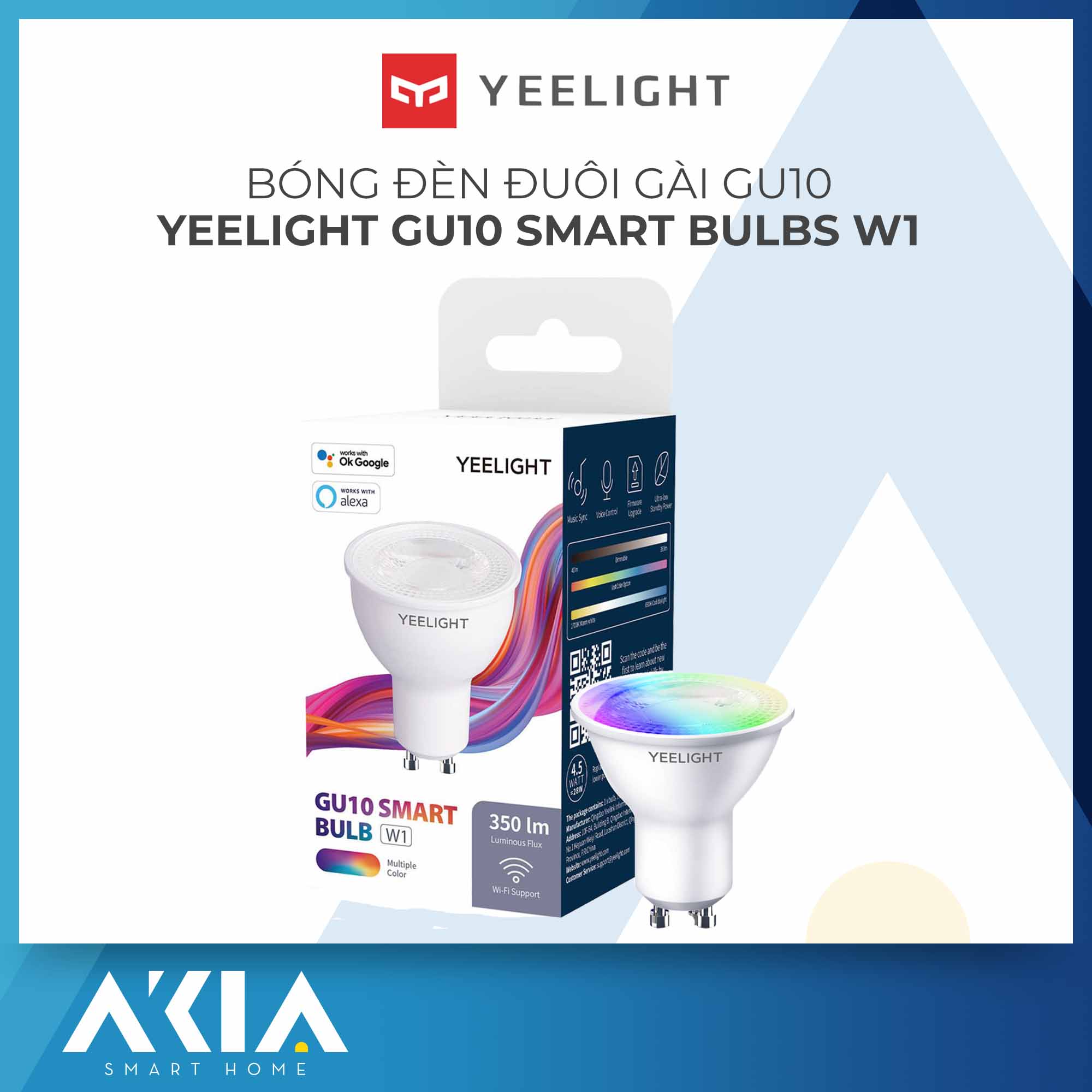 Bóng đèn thông minh, bóng đèn đuôi gài yeelight gu10 w3 - rgb 16 triệu màu - nhập khẩu chính hãng
