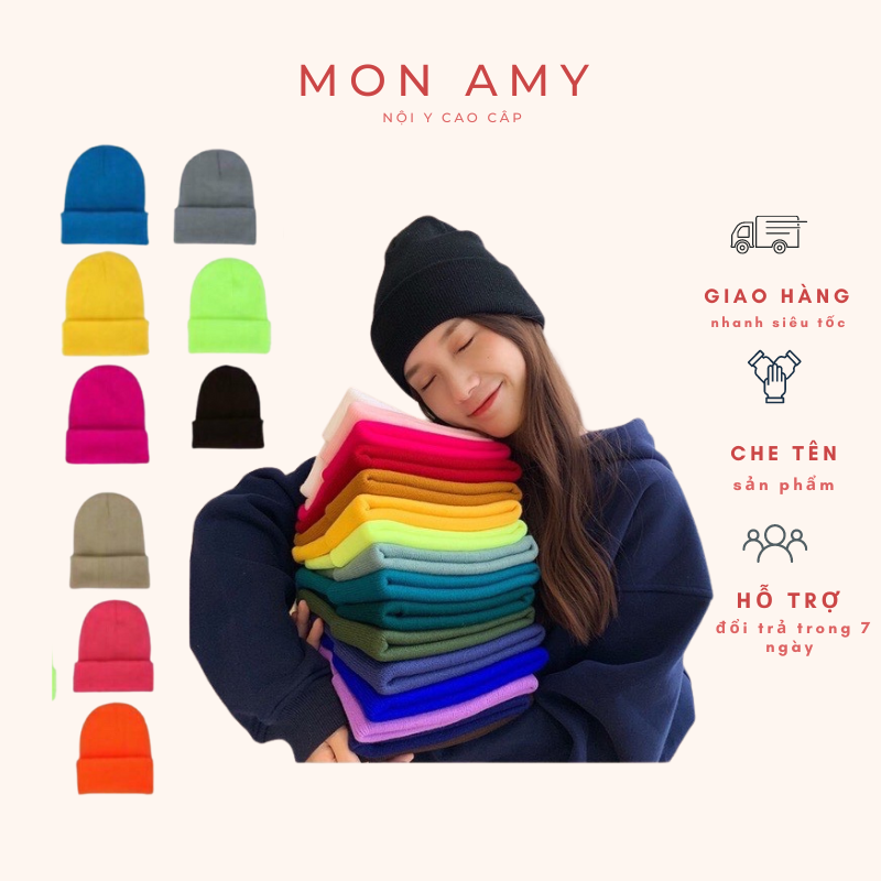 Mũ Len Beanie Cá Tính-Nón Len Trơn Phong Cách Hàn Quốc-Mon Amy