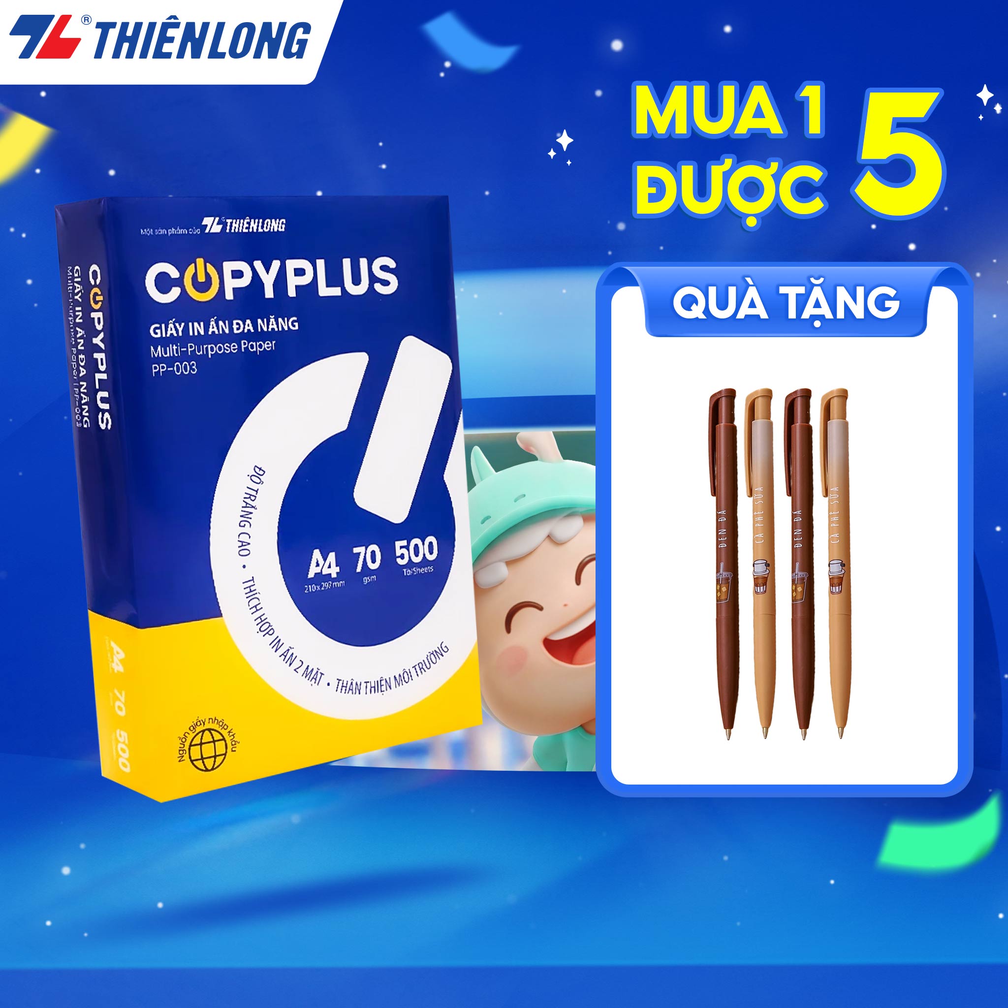 Combo 5/10 Ream giấy A4 70 gsm Thiên Long Copy Plus PP-003 (500 tờ) - Hàng nhập khẩu