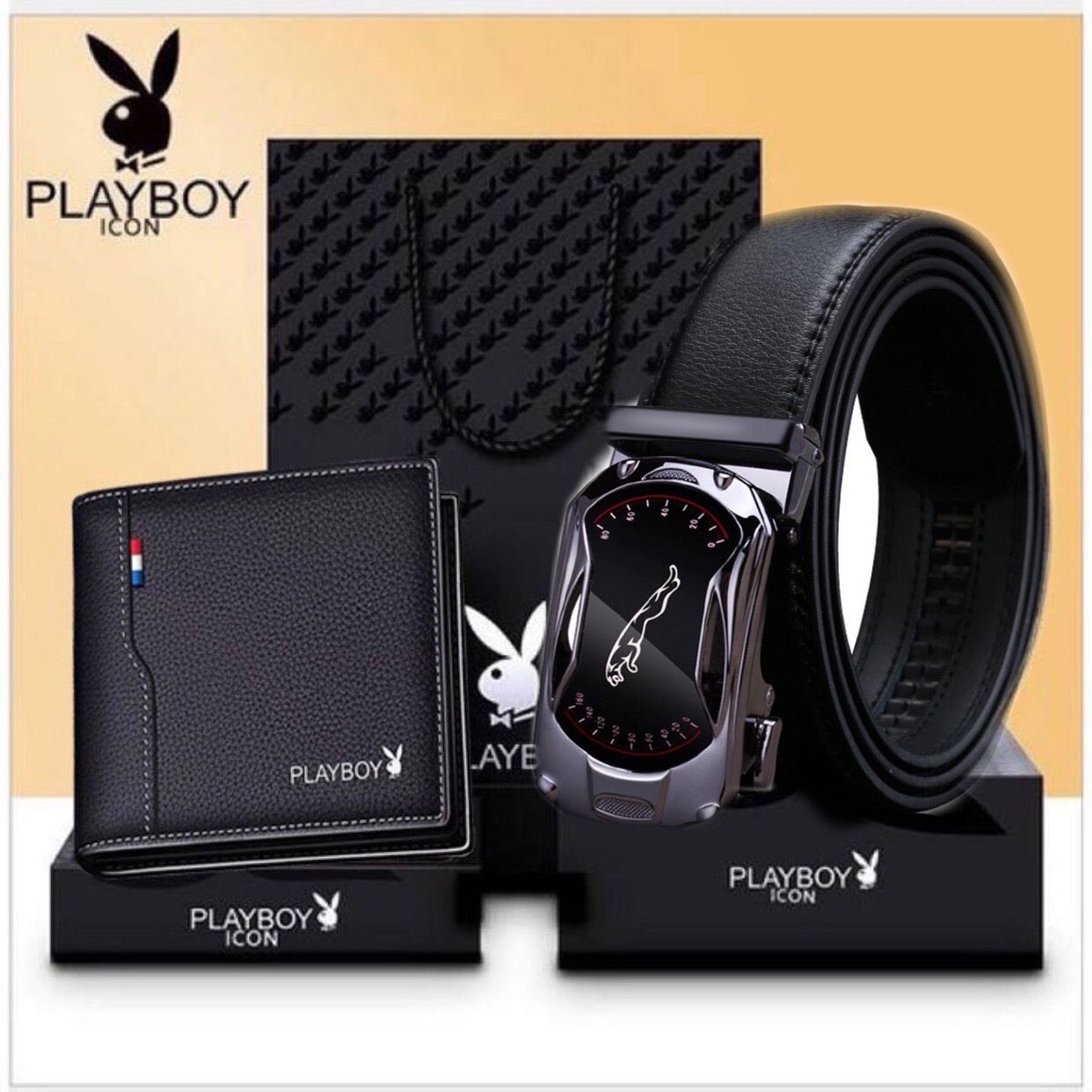 Hộp Thắt Lưng Da Nam Thời Trang và ví da chính hãng PLAYBOY chất liệu da bò cao cấp FULL BOX- kèm hộp đựng