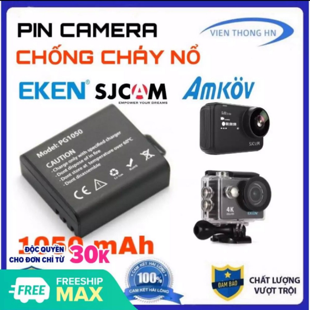 Pin 1050 mah camera hành trình sjcam 4000 eken soocoo amkov camera 4k - pin camera thể thao