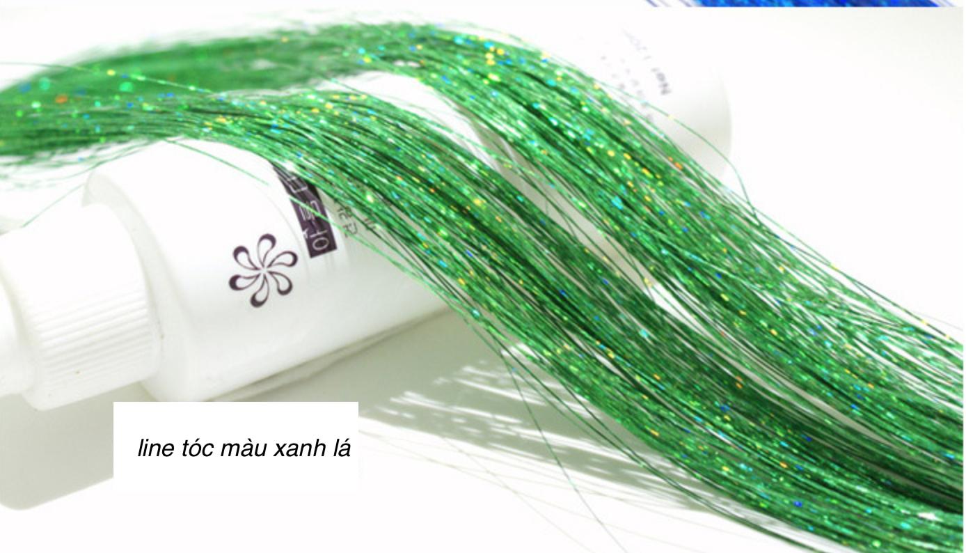[HCM]Combo 2 line tóc kim tuyến nối màu xanh hi vọng - mỗi tép 3d có từ 80-100 sợi- mua 5 line tặng 1 line