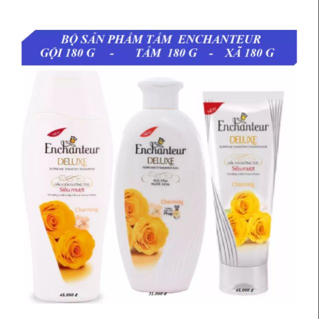 Enchanteur - bộ sản phẩm gồm - dầu gội 180 g + sữa tắm 180 g + dầu xả tóc 180 g - charming