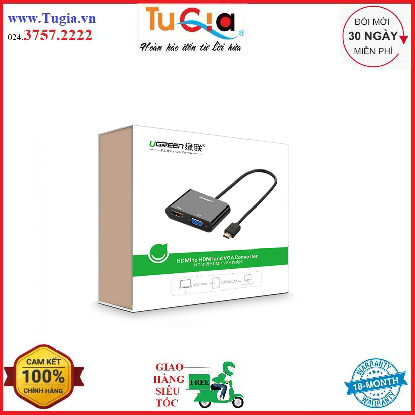 Cáp chuyển hdmi to vga+ hdmi ugreen 40744 - hàng chính hãng