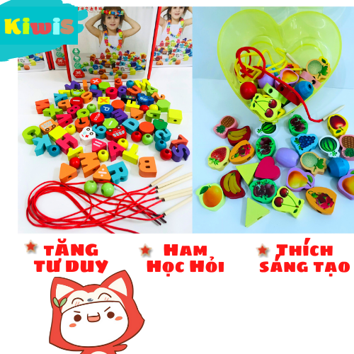 Xâu hạt gỗ - Đồ chơi KiwiS rèn kỹ năng khéo léo cho bé vận động vui chơi mỗi ngày
