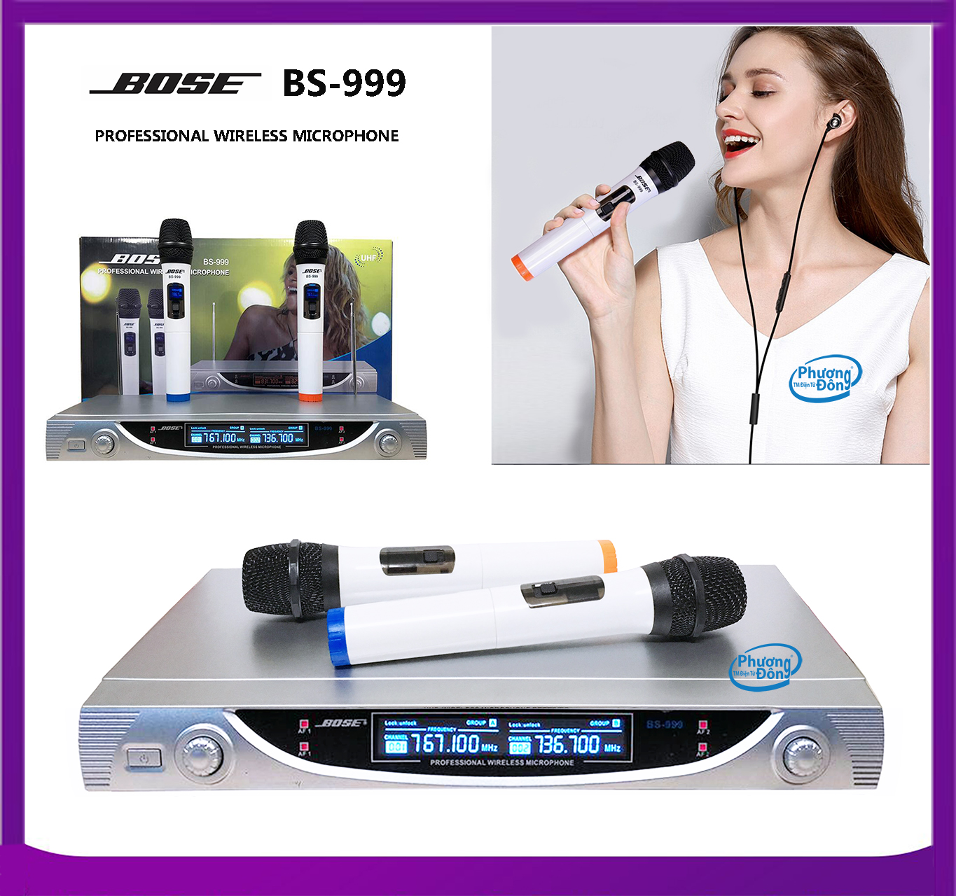 [ SALE CỰC SỐC ] Trọn Bộ 2 Micro Hát KaraokeKaraoke- Micro Karaoke Không Dây Giá Rẻ (BOSE BS- 999)- Tần số 767.000-736.700MHz- Độ Nhạy 125dB Hát Cực Hay, Chống Hú, Màn Hình Led Hiển Thị Thông Minh. BH 12 THÁNG LỖI 1 ĐỔI 1