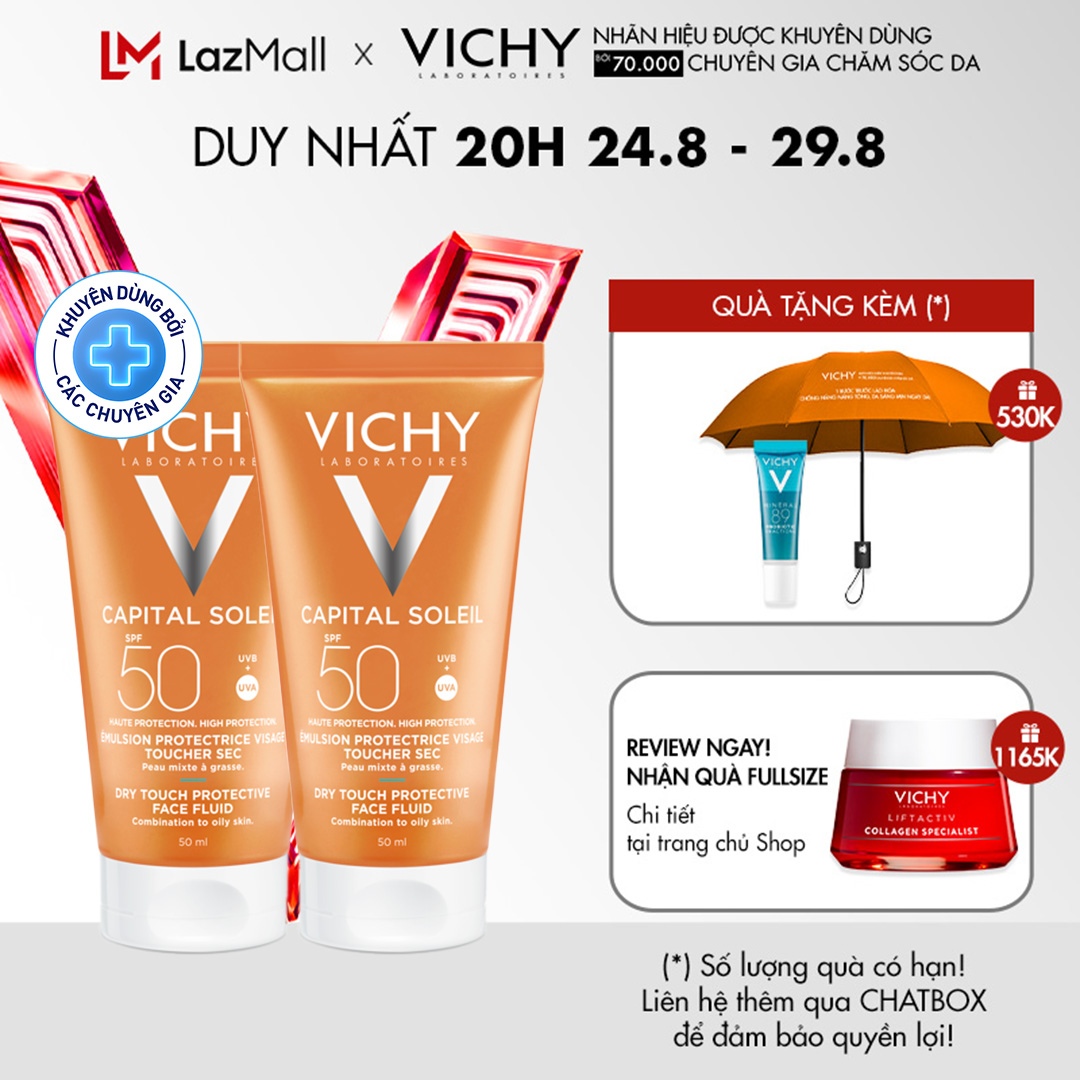 Bộ 2 kem chống nắng không gây nhờn rít vichy ideal soleil dry touch spf 50 chống tia uva + uvb 50ml