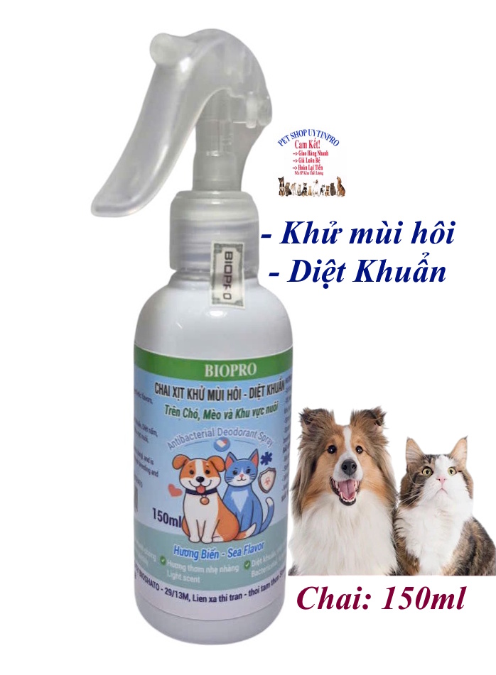 Chai xịt Biopro 150ml khử mùi diệt khuẩn trên Chó, Mèo và khu vực nuôi Hương biển dịu nhẹ, Khử mùi nhanh chóng