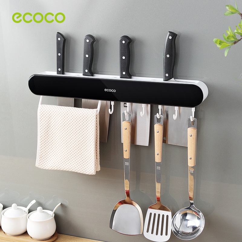 Kệ cắm dao Ecoco dán tường , đa năng, có ngăn đựng đũa, thìa, móc treo đồ tiện dụng