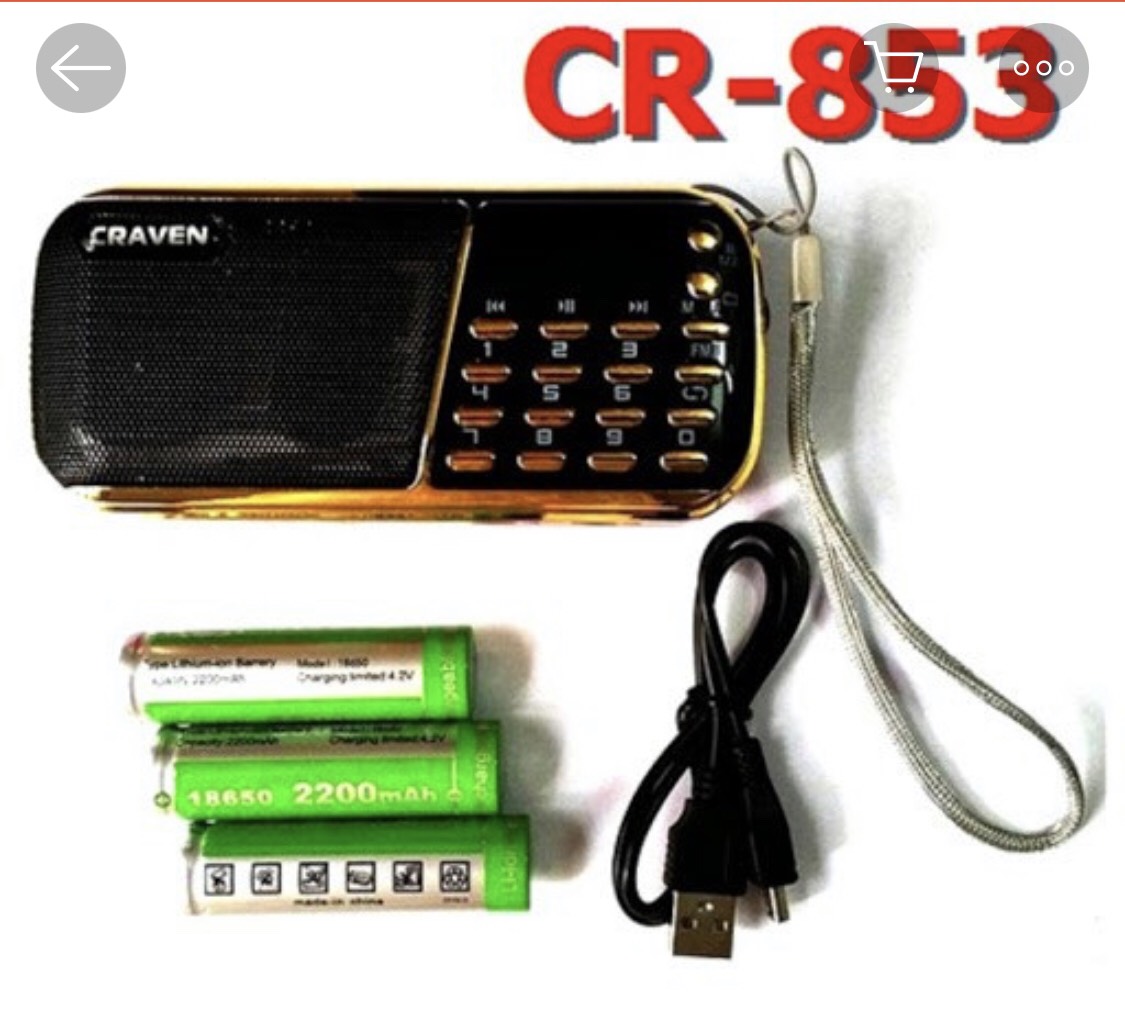 Đài FM,nghe nhạc Mp3, nghe thẻ nhớ Craven CR 853, đài FM, (loại 3 Pin)