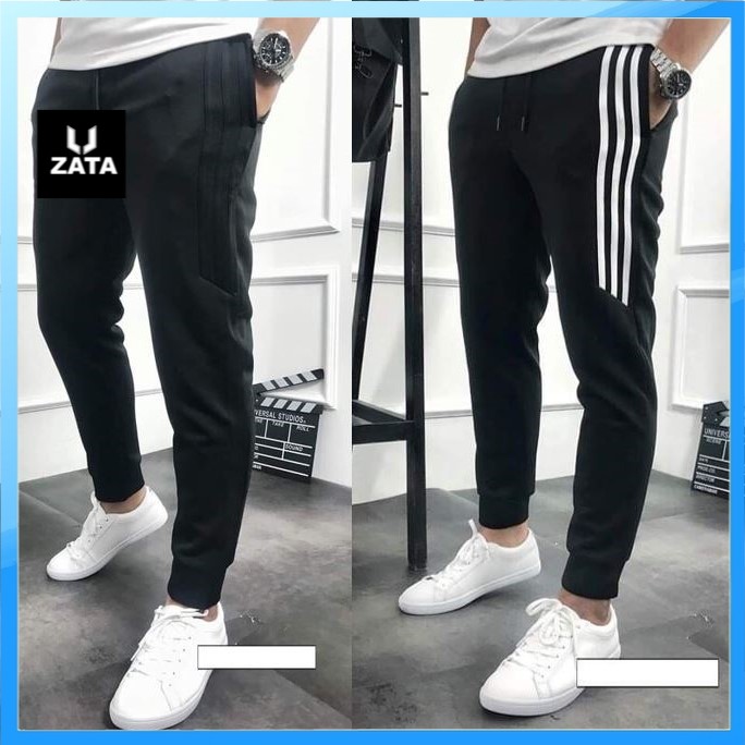 Quần Thể Thao Nam ⚡𝗙𝗿𝗲𝗲 𝘀𝗵𝗶𝗽⚡ Quần 3 Sọc Nam Thu Đông Co Giãn Ống Côn Loại đẹp Zata VN