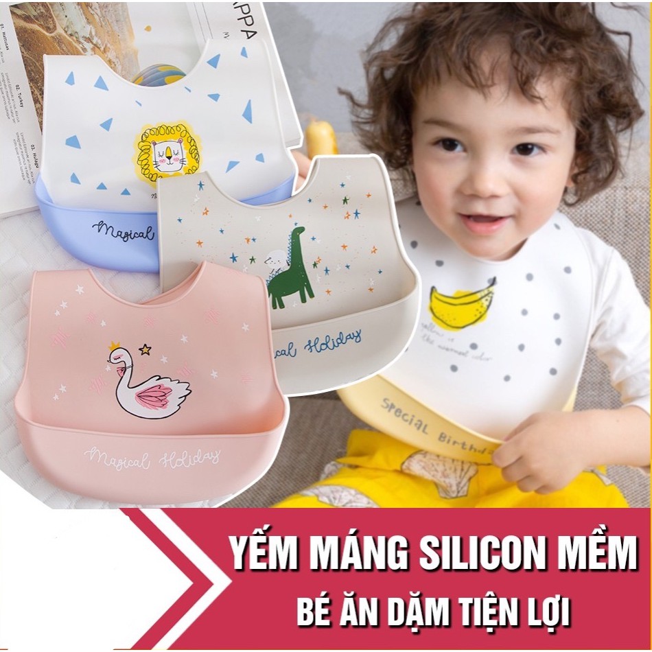 Yếm máng cho bé tập ăn dặm Silicon hình thú, siêu mềm, chống thấm, bẩn (yếm dẻo)