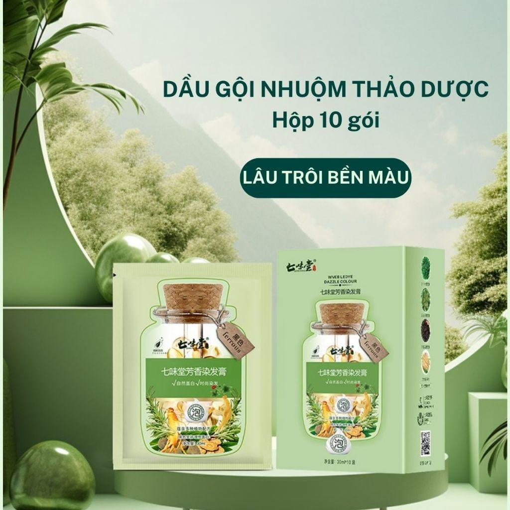 Dầu gội phủ bạc bubble, dầu gội nhuộm gói, dầu gội nhuộm đen thảo dược bền màu hộp 10 gói 30ml - Green Pharma