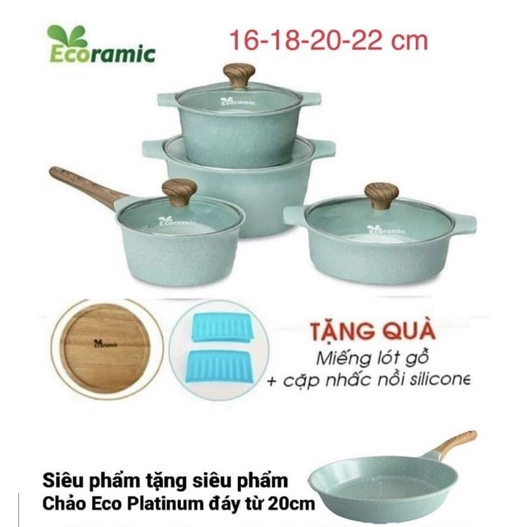 Bộ nồi 4 ecoramic platinum đáy từ chính hãng 100%