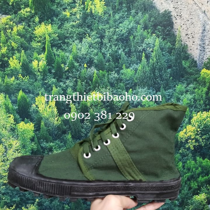 Giày vải cao cổ màu xanh rêu - hình thật