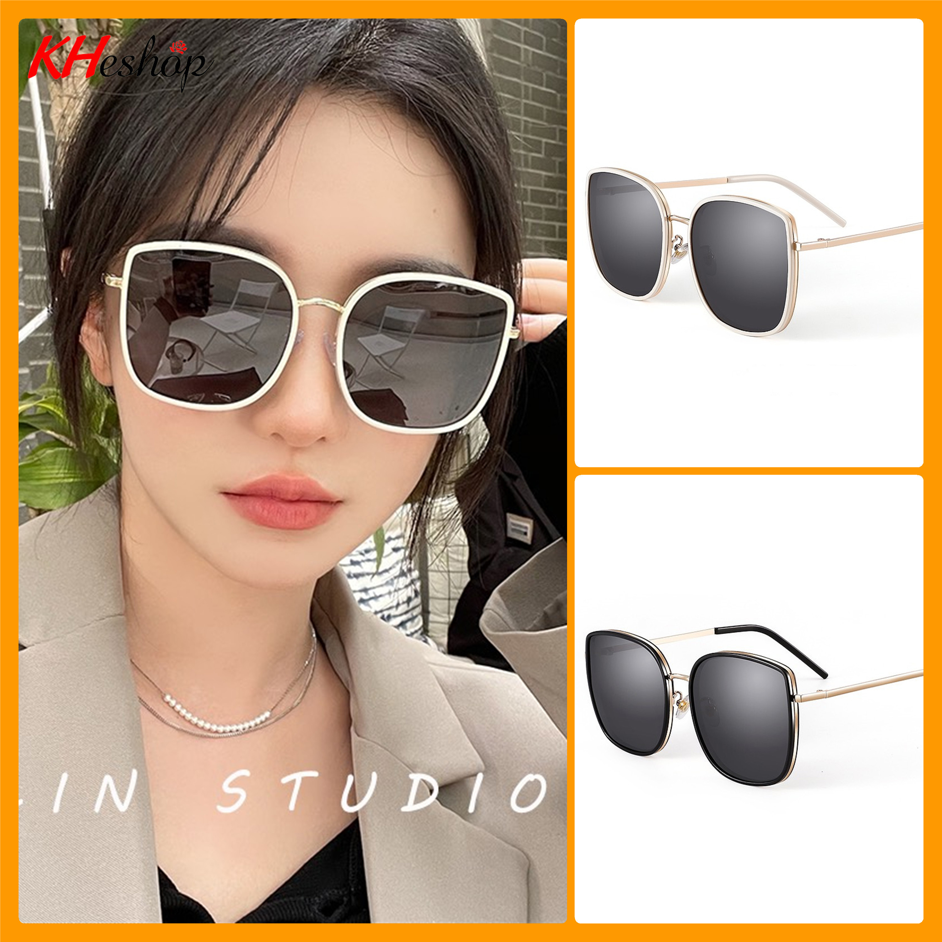 Kính thời trang cao cấp Bibi gọng vuông tròng lớn phong cách độc lạ Kính râm nam nữ - kheshop