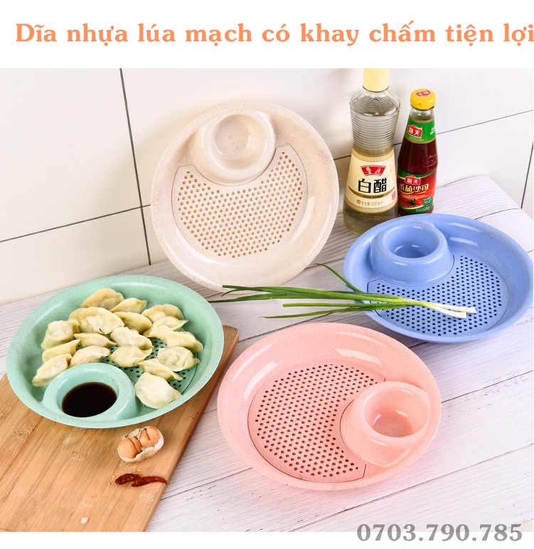 Dĩa nhựa lúa mạch có chén chấm tiện lợi - đk 25cm