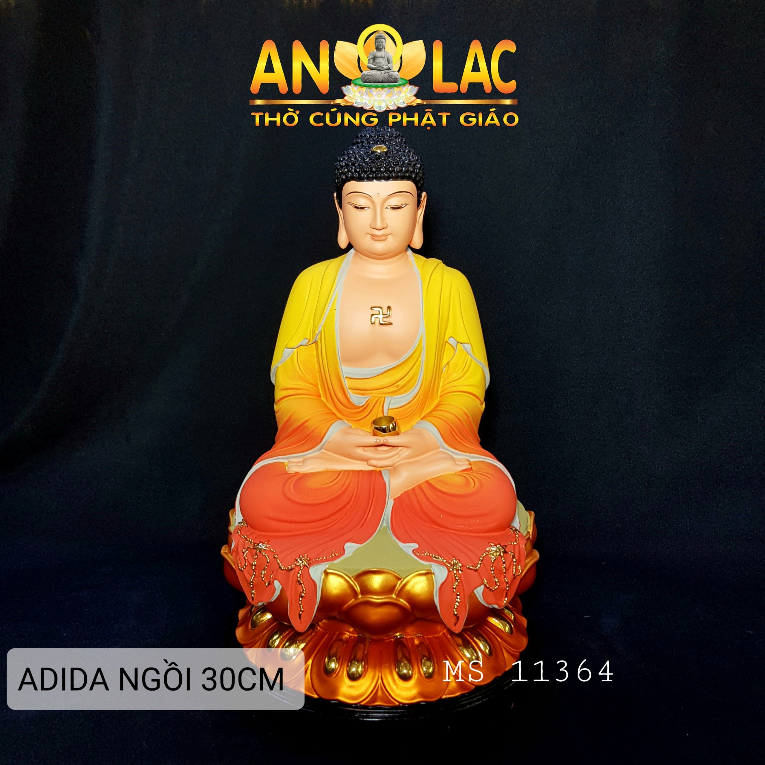 Tượng phật a di đà ngồi composite áo vàng đỏ 30cm 2b sp030