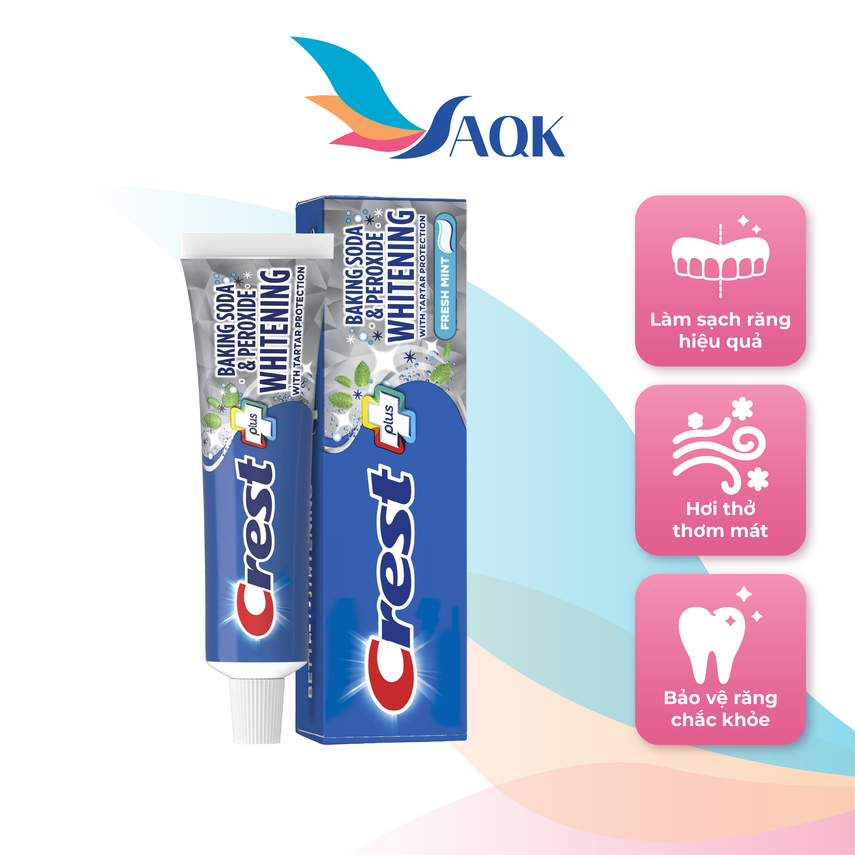 Kem đánh răng Crest Plus Whitening (161g) - Làm sạch hỗ trợ làm sáng màu răng và mang lại cảm giác sạch khoang miệng