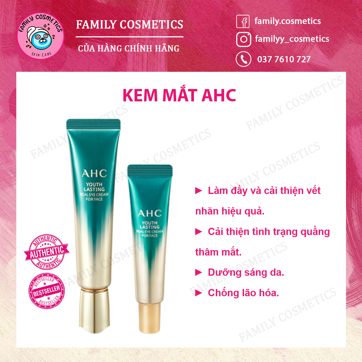 Kem mắt ahc ageless real eye cream for face 12ml &30ml hàn quốc
