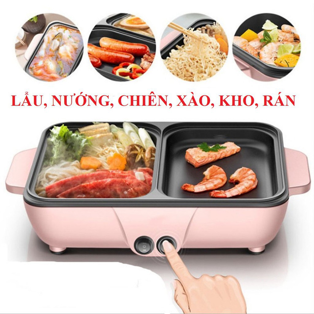 Bếp lẩu nướng mini, lẩu nướng 2 ngăn đa năng, nồi nướng lẩu đa năng 2 trong 1, lẩu nướng 2 in 1 hàn quốc, bếp nấu ăn mini đa năng