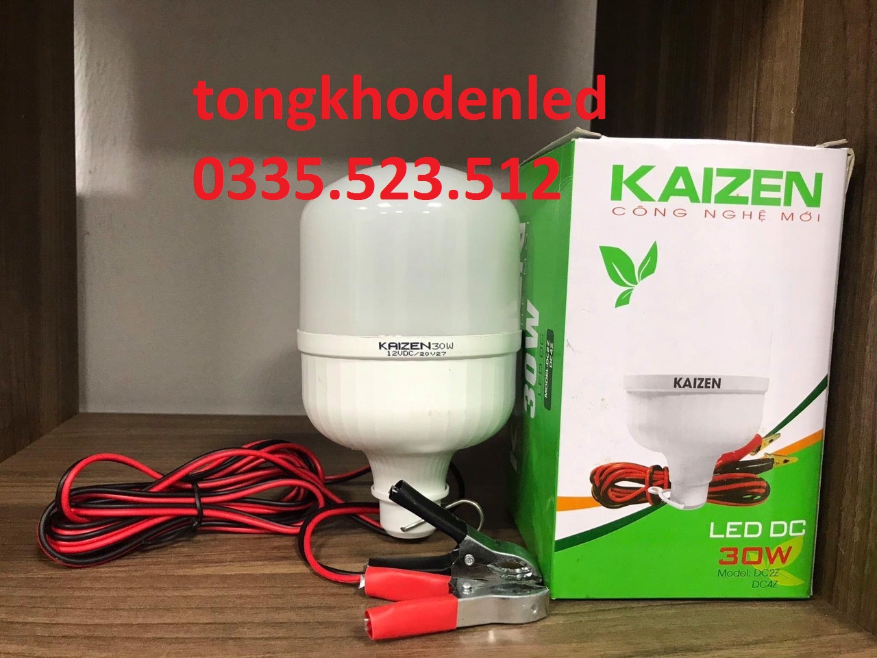Bóng led kẹp bình ắc quy 12v dc kaizen 30w, bóng led 12v thiết kế dáng trụ cho ánh sáng chất lượng cao, tiết kiệm điện năng