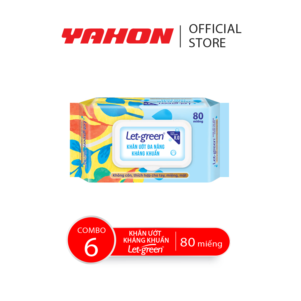 Combo 6 bao khăn ướt đa năng kháng khuẩn let-green, 80 miếng/bao