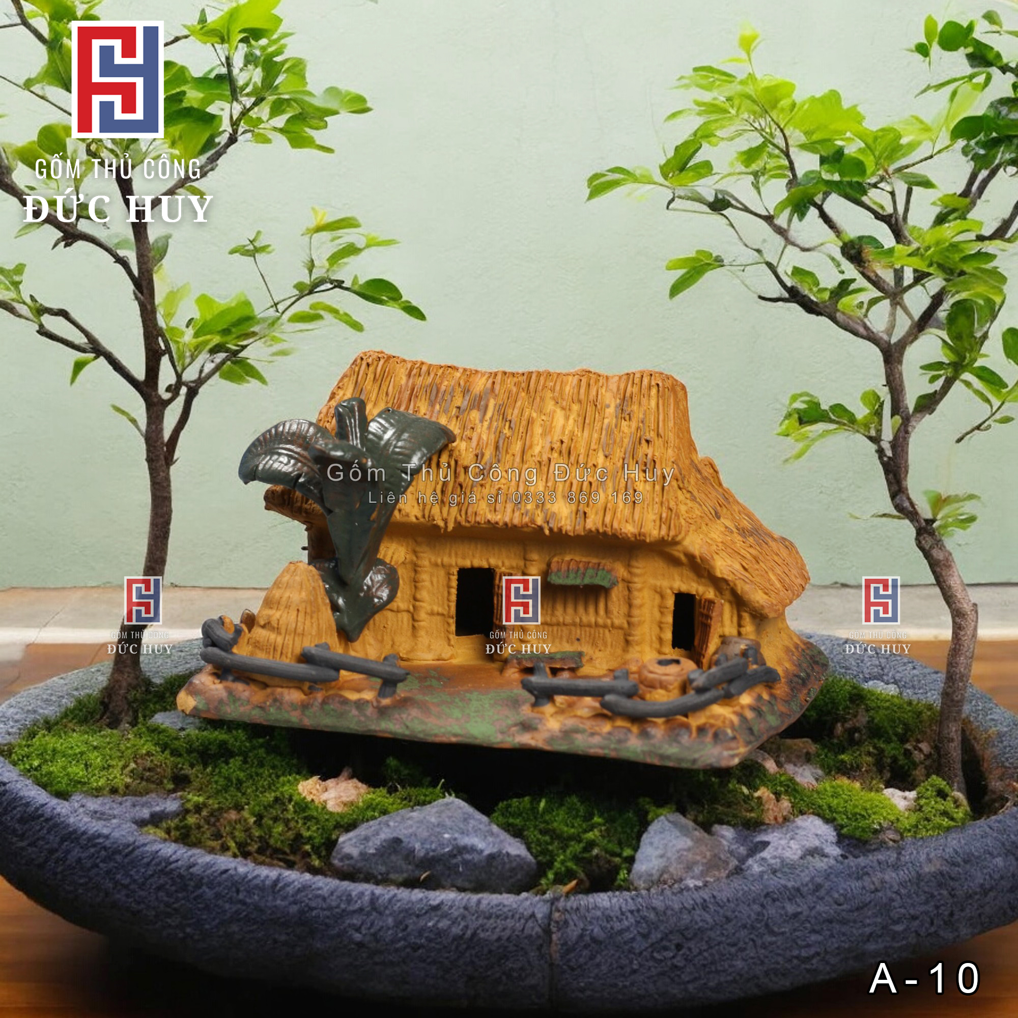 Mô hình gốm Nhà Rơm Cây Chuối - Trang Trí Bể Cá - Hòn Non Bộ - Tiểu Cảnh