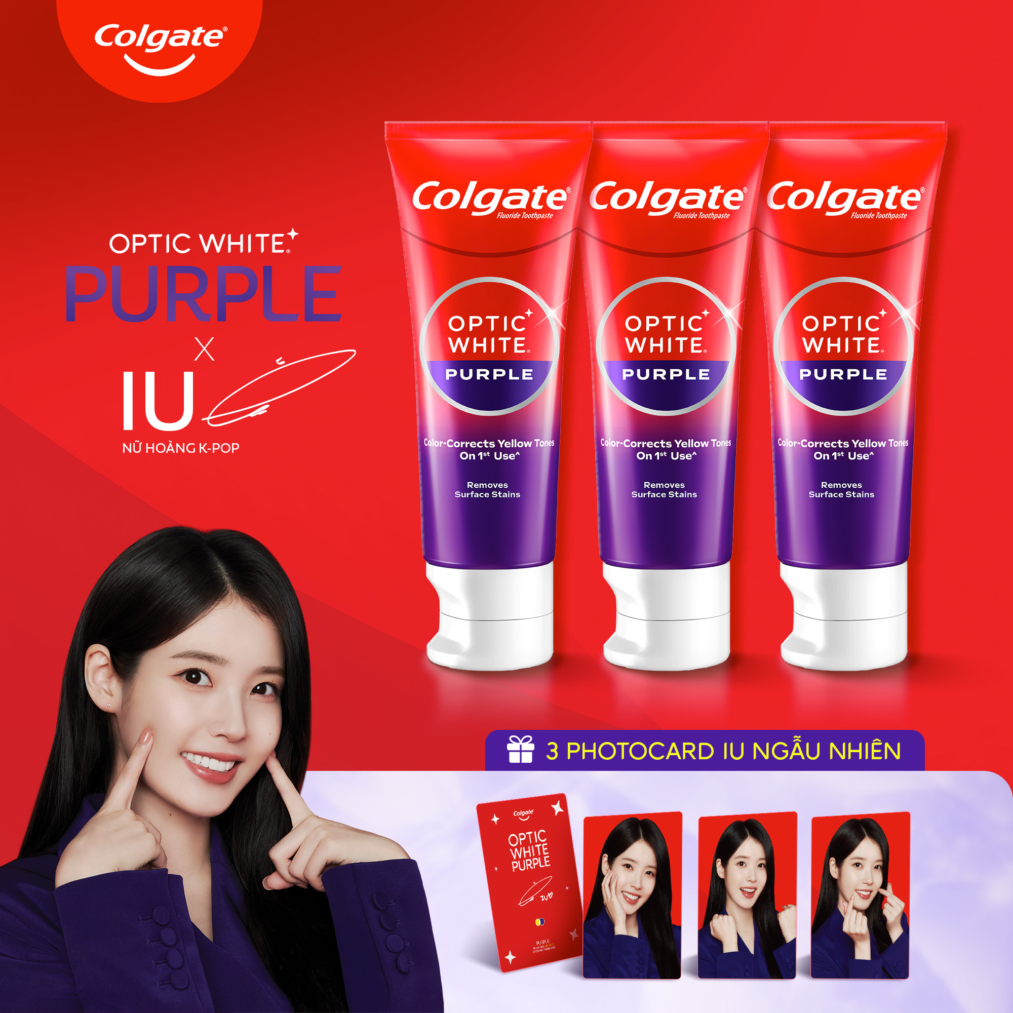 Bộ 3 Kem Đánh Răng Colgate trắng răng Optic White Purple 100g - công nghệ sắc tím, trung hòa sắc vàng cho răng trắng sáng, an toàn cho men răng