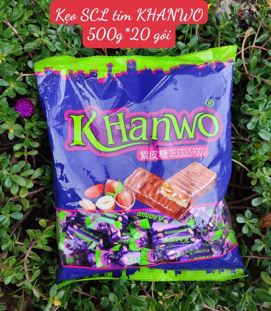 [ Siêu ngon ] Combo 500g Kẹo Tím Socola Hạnh Nhân Khanwo giòn giòn cực ngon siêu ghiền