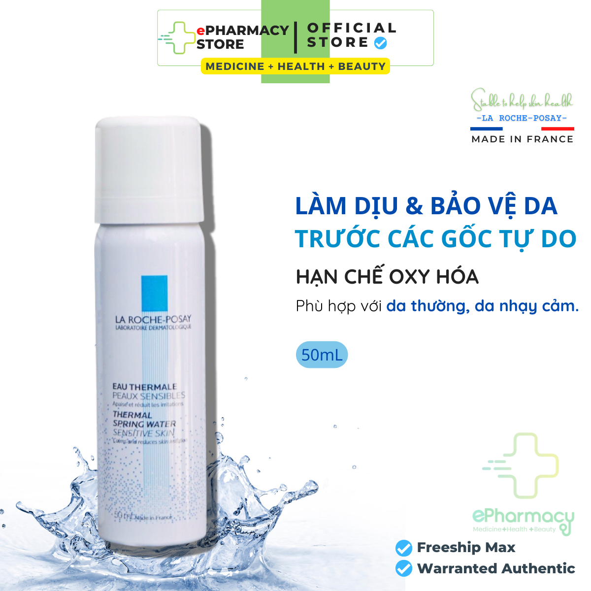 Xịt khoáng la roche posay dưỡng ẩm, làm dịu da nhạy cảm la roche-posay thermal spring water 50ml