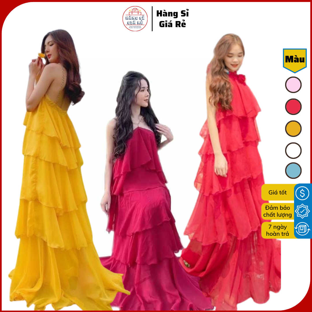 SIÊU HÓT 2023 MAXI 5 TẦNG - VÁY VOAN - ĐẦM CỔ YẾM DÂY XÍCH ĐI BIỂM DỰ TIỆP DÁNG DÀI HỞ VAI 01
