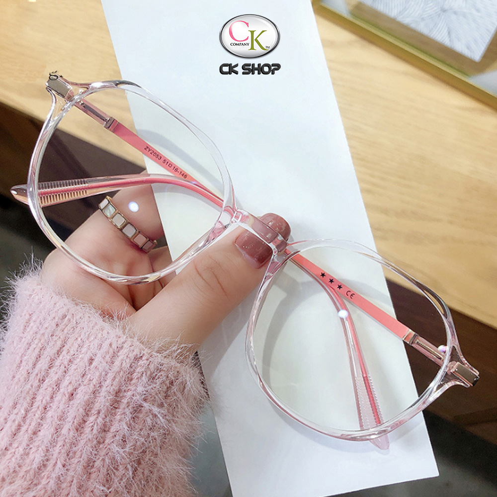 Gọng kính cận nữ - nam mắt tròn kim loai/nhựa 2503 màu xanh, hồng, tím, xám đen. Tròng kính giả cận 0 độ chống ánh sáng xanh, chống nắng và tia UV (Tia cực tím)