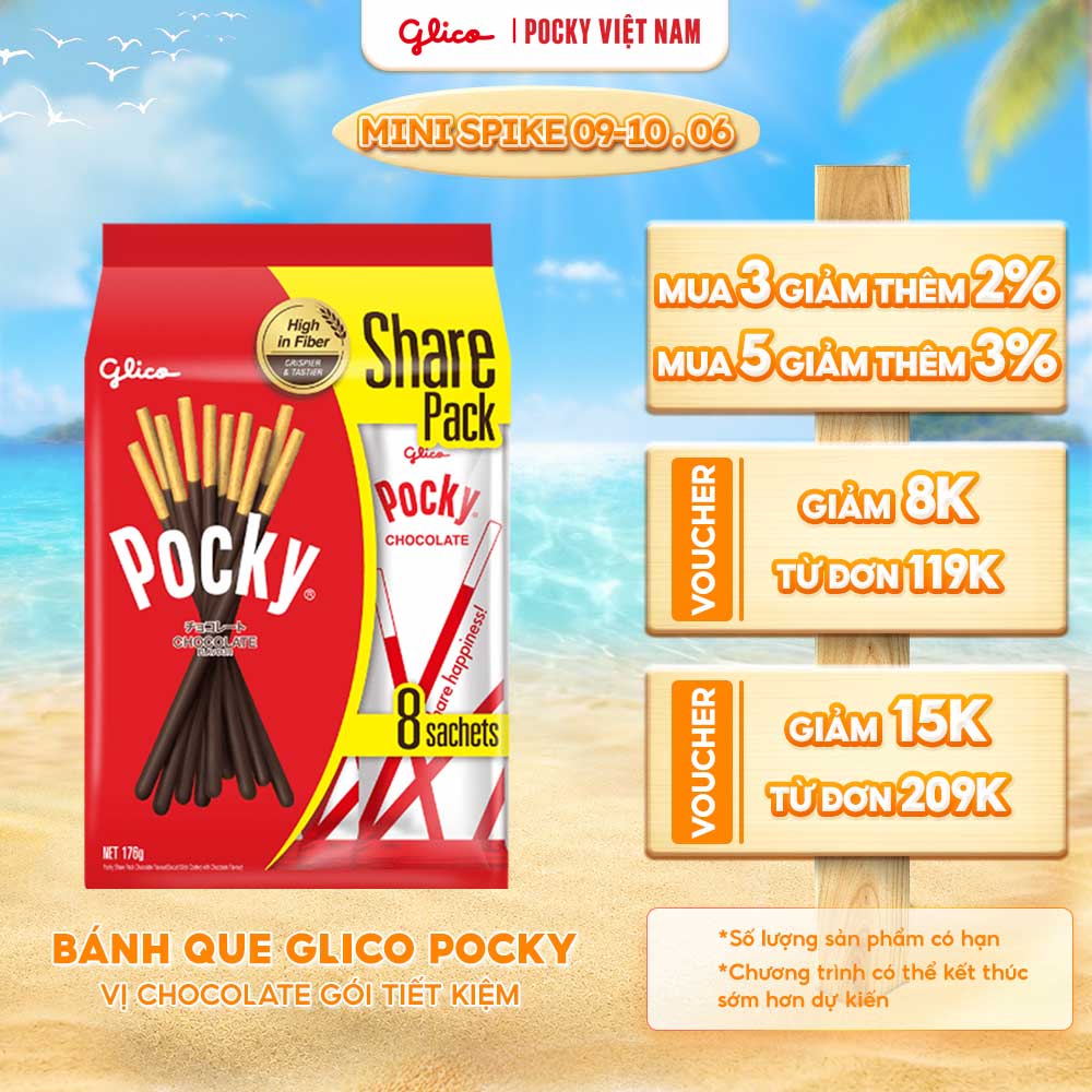 Gói lớn tiết kiệm - Bánh Que Pocky Kem Chocolate (176g/Túi 8 gói)