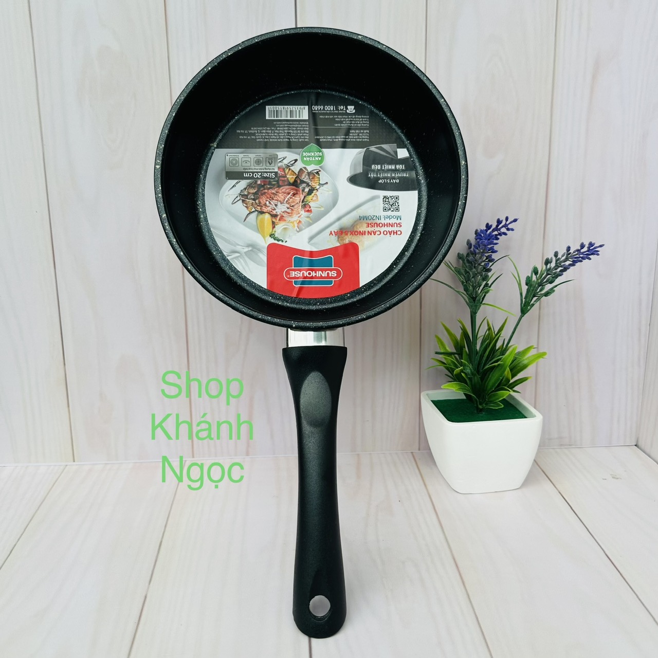 Chảo chống dính cao cấp sunhouse 5 đáy vân đá đáy từ 20 cm in20m4 phủ chống dính whitford siêu bền