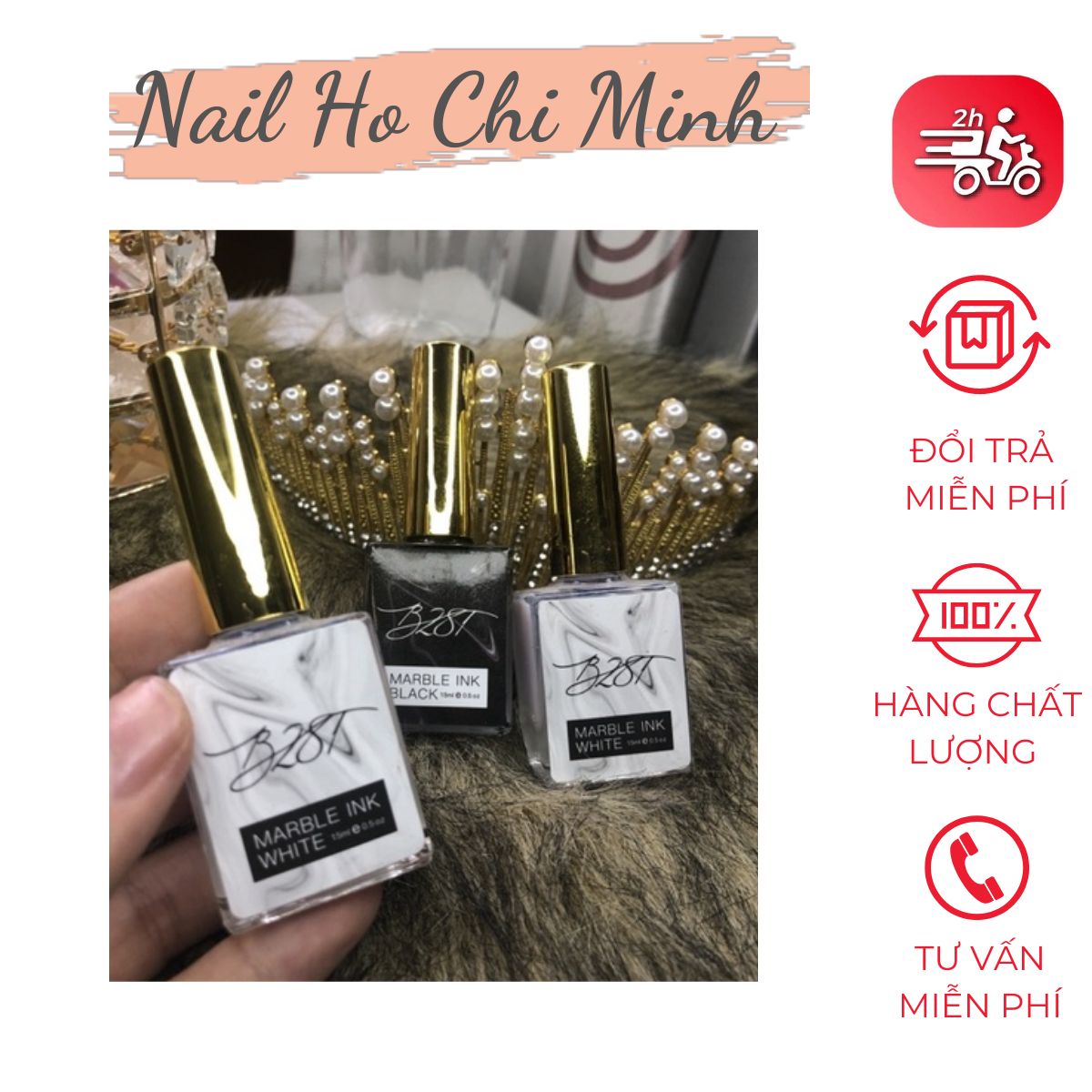 Loang cồn đen, trắng B281 chính hãng - loang cồn trang trí móng tay nghệ thuật 15ml