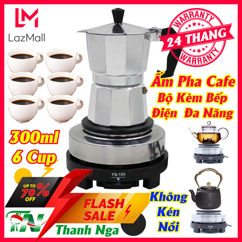 Bình pha cafe Moka Pot 300ml Kèm Bếp Điện Ấm Pha Cafe Siêu Tốc - Có thể sử dụng là ấm pha trà, ấm ph