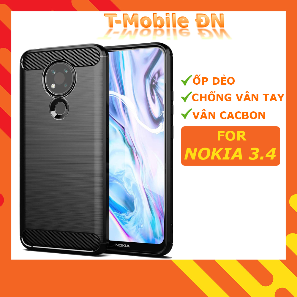 Ốp lưng Nokia 3.4 ốp silicone mềm Carbone phay xước chống sốc chống vân tay