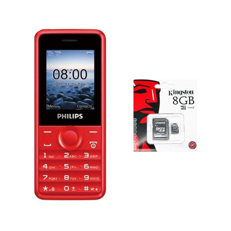 Bộ 1 ĐTDĐ Philips E103 4MB 2 Sim (Đỏ) - Hãng phân phối chính thức + 1 Thẻ nhớ MicroSD 8GB Class 4
