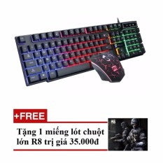   XẢ KHO  Bộ bàn phím giả cơ và chuột chuyên game R8 1910 Led 7 màu  Đen  + Tặng 1 miếng lót chuột 