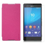 Bộ bao da Nillkin cho Sony Xperia M4 (Hồng) và 1 Kính cường lực cho Sony Xperia M4 (Trong suốt)