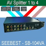 Bộ chia AV 1 in 4 out (AV splitter 1 to 4 port) SEEBEST SB-104VA (Vỏ sắt - cắm điện trực tiếp 220V)