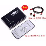 Bộ gộp tín hiệu hdmi 5 in 1 out có điều khiển tặng kèm cáp hdmi 2 đầu chống nhiễu dài 1.5m