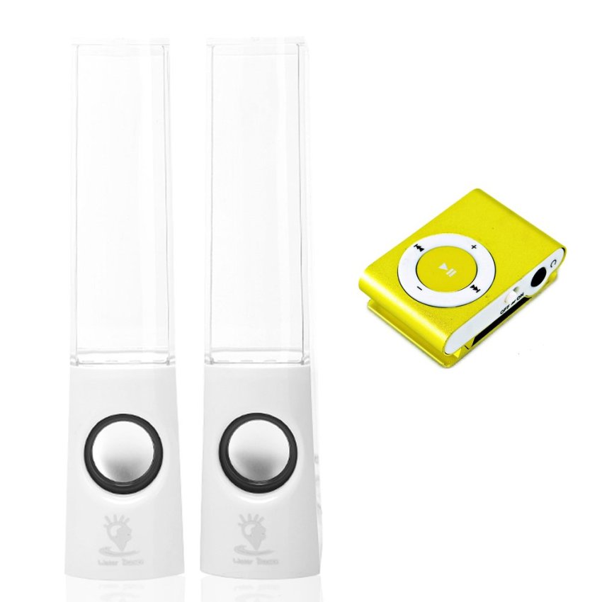 Hình ảnh Bộ loa nhạc nước 3D (Trắng) + Máy nghe nhạc MP3 vỏ nhôm Gia Khang Phát Combo72 (Vàng)