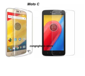 Bộ ốp lưng Silicon cao cấp cho Motorola Moto C + Kính cường lực (Trong suốt)  
