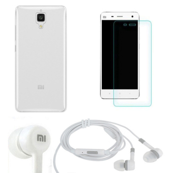 Bộ ốp lưng silicon Xiaomi Mi4 (Trắng) + Kính cường lực 2.5 D + Tai nghe (Trắng)  