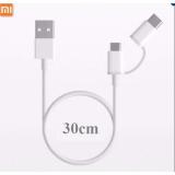 Cáp sạc Xiaomi 2 trong 1 Micro USB và USB Type C dài 30cm - Hàng nhập khẩu (màu trắng)