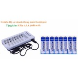 Combo Bộ sạc nhanh thông minh đa năng Doublepow 8 khe sạc Tặng kèm 8 Pin tiểu sạc AAA 1050mAh